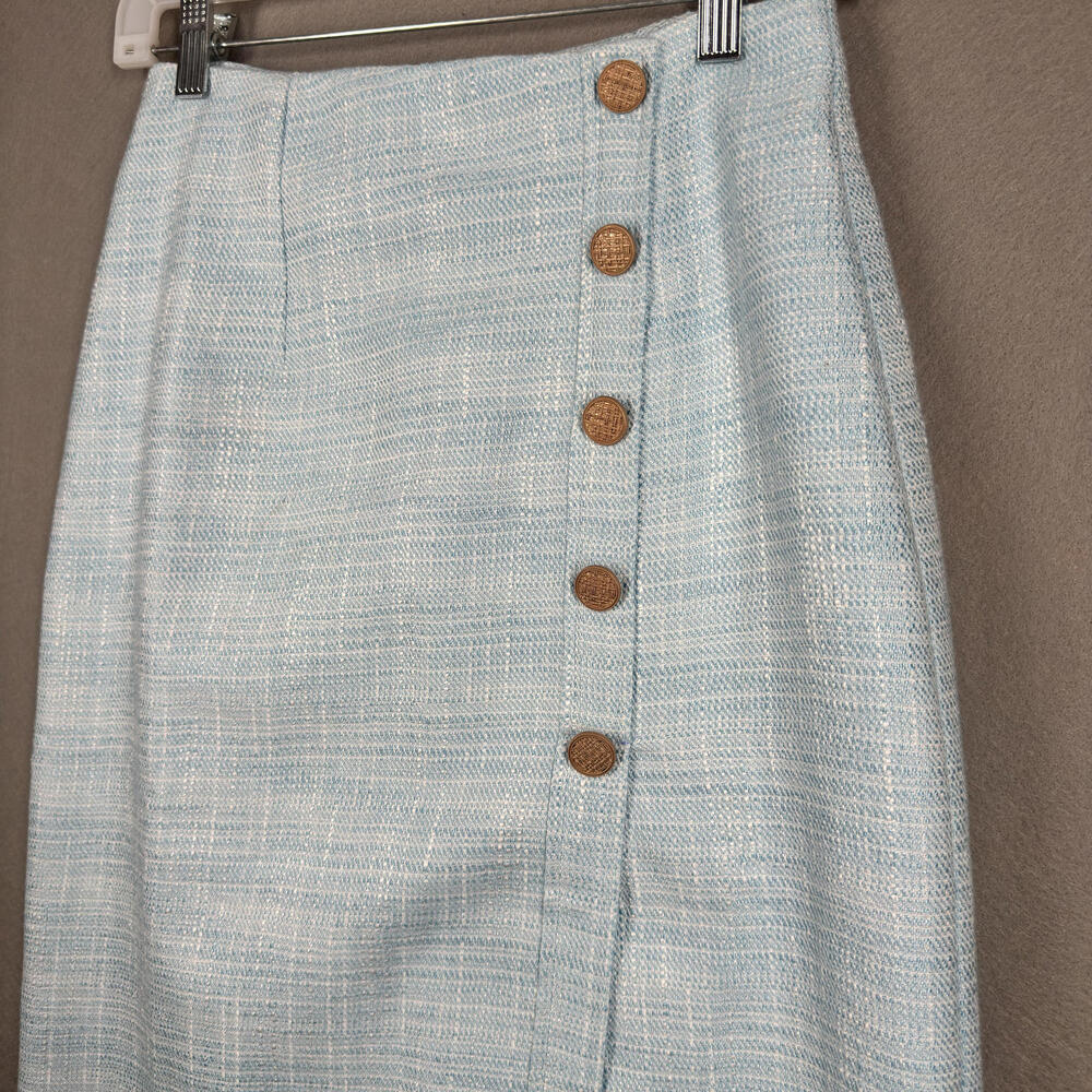 Love‎ Bonito Light Blue Button-Front Bevelyn Textured Column Midi Skirt Sz 4 - Picture 3 of 8